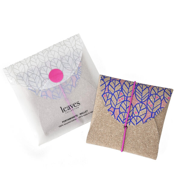 Portamonete/portacard 9x9 cm "Leaves" in Ricuoio® con confezione. - immagine 4
