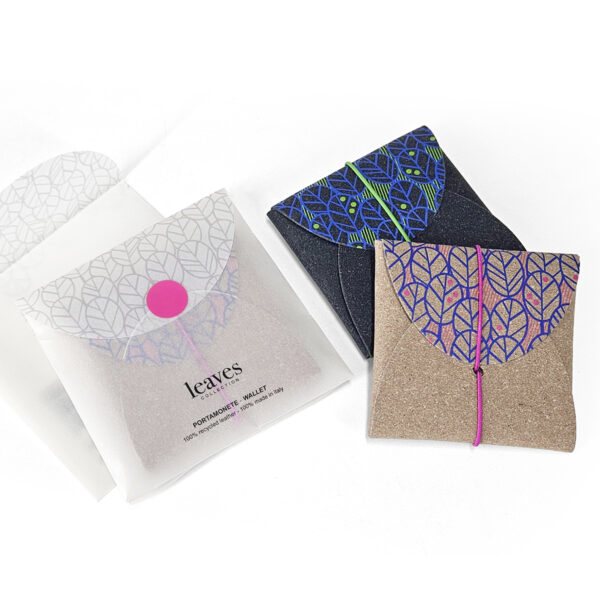 cartoleria sostenibile: i portacard leaves in cuoio riciclato