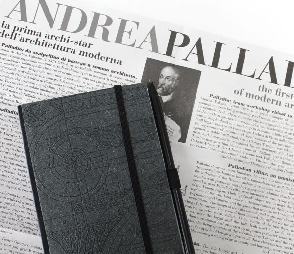 Taccuino neutro "Palladio" in Ricuoio® con matita nera, dorso in tela, apertura superflat. - immagine 2