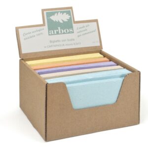 Espositore 100 biglietti assortiti con busta 8,5x13 cm in Cartapaglia.