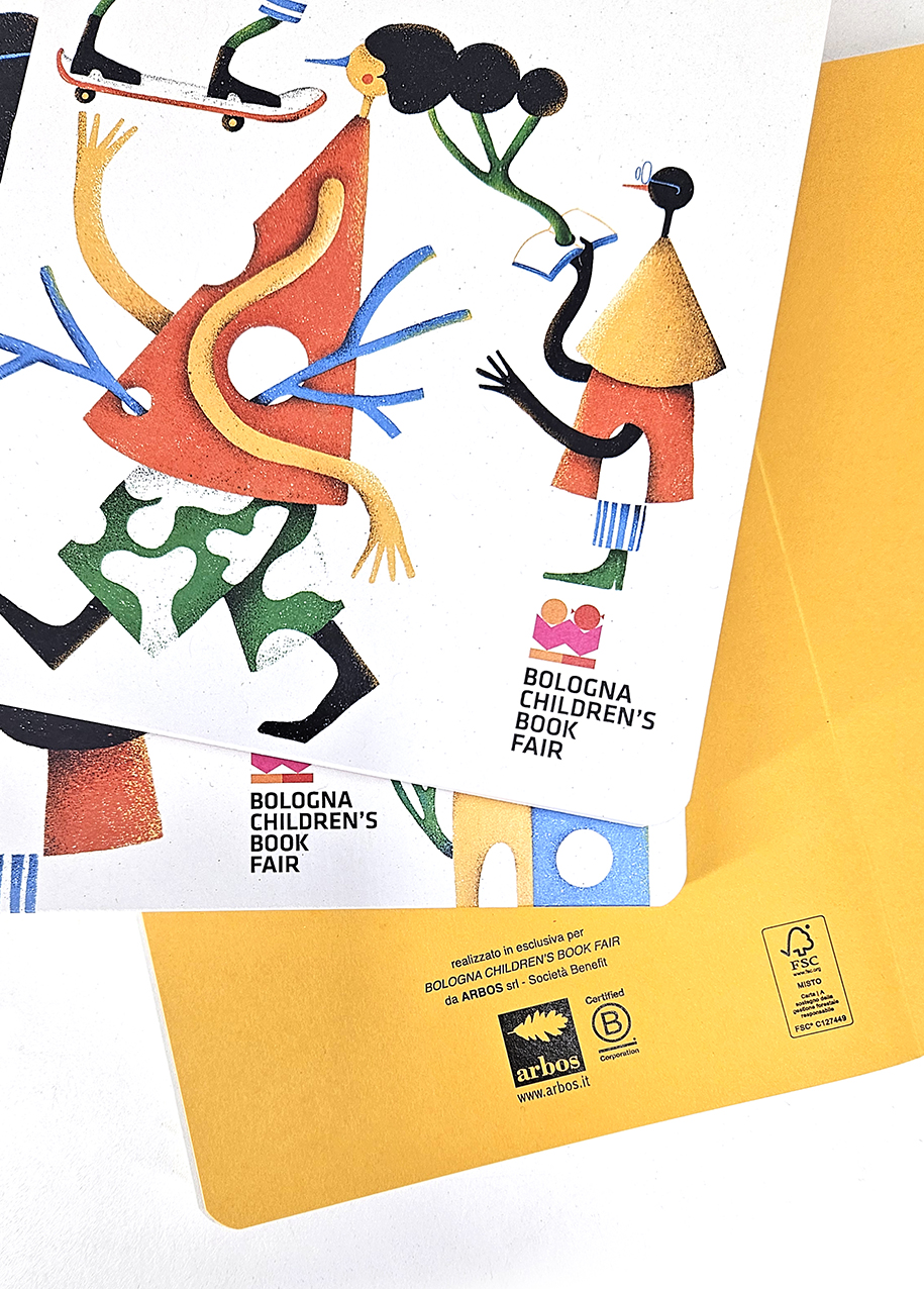 Taccuino in carta riciclata con illustrazioni dell’artista Bruno De Almeida merchadising museaeìle sostenibile particolare di copertina