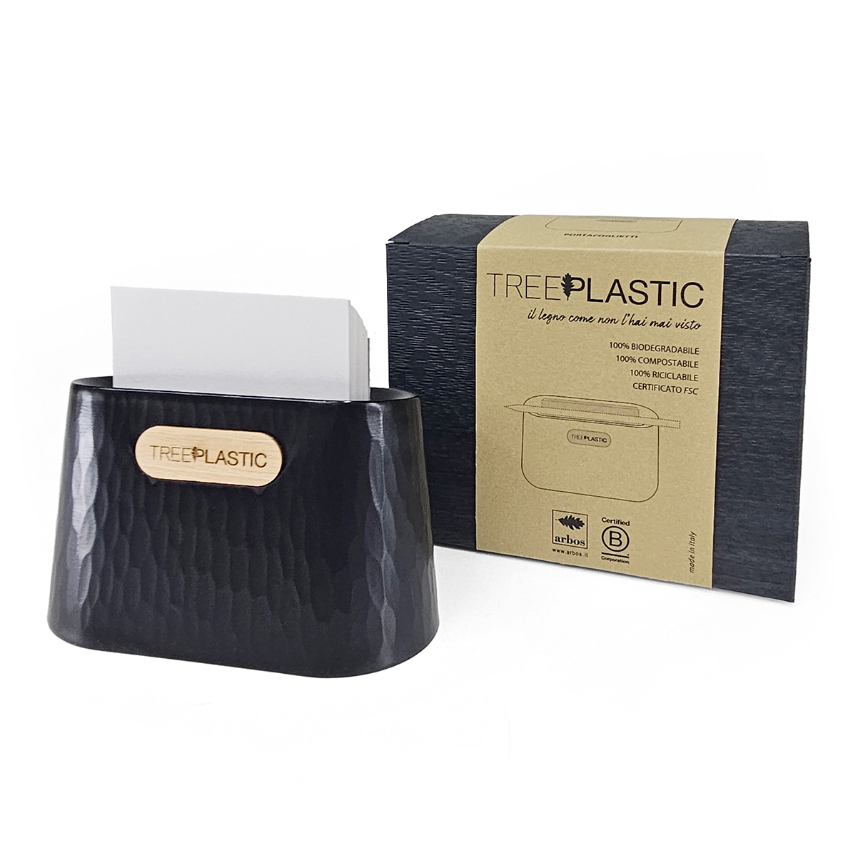 Portafoglietti Treeplastic con ricarica, inserto in legno, confezione regalo con libretto garanzia